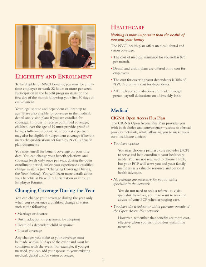 brochure interior with nurse smiling