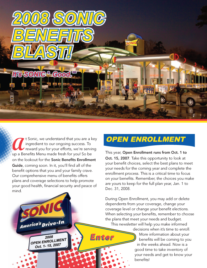 newsletter cover showing Sonic restaurant and drive in sign