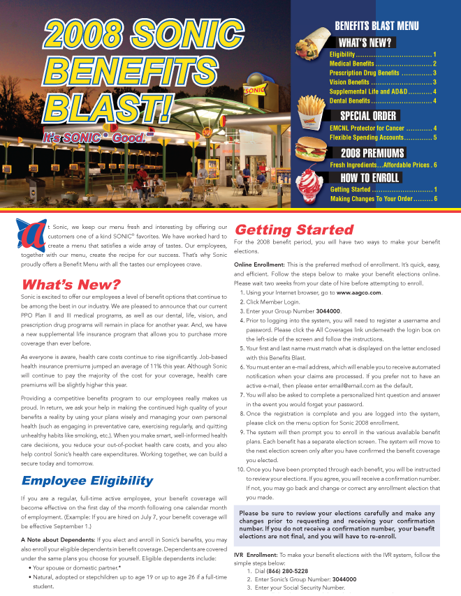 tabloid size newsletter with table of contents showing food items