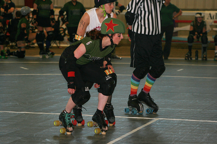 skater sets up at starting line
