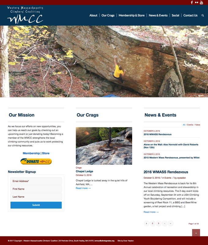 webpage layout showing rock climbing and cliffs