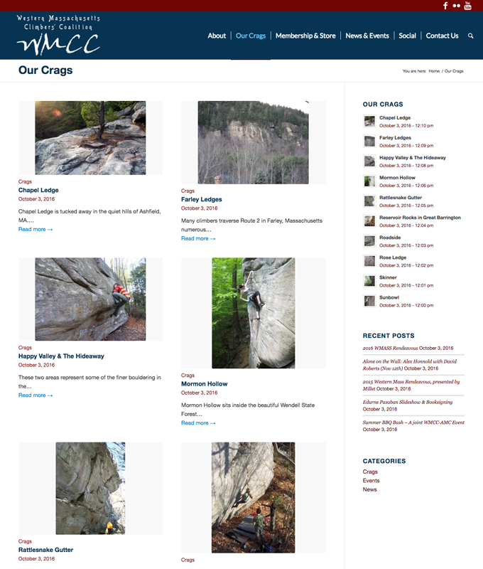 webpage layout with grid of photos of rock climbing