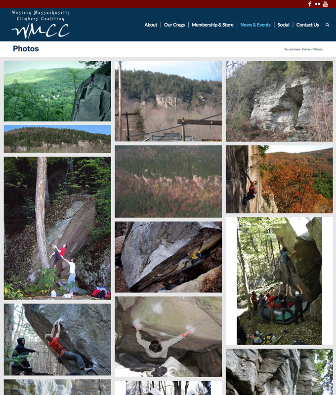 photo gallery with many photos of rock climbers on cliffs and boulders