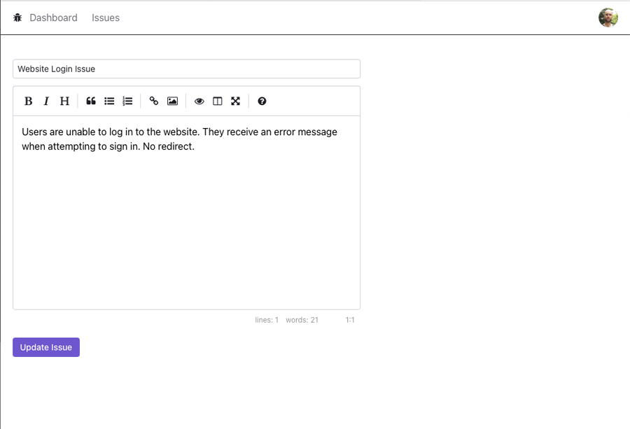 editing an issue with WYSIWYG editor