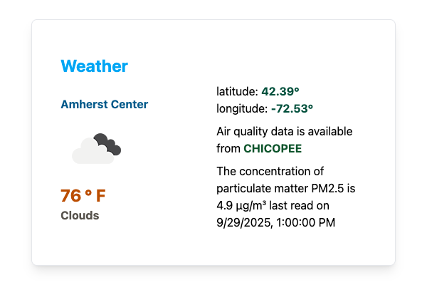 local weather and air quality readings