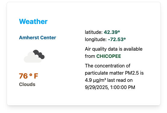 local weather and air quality readings